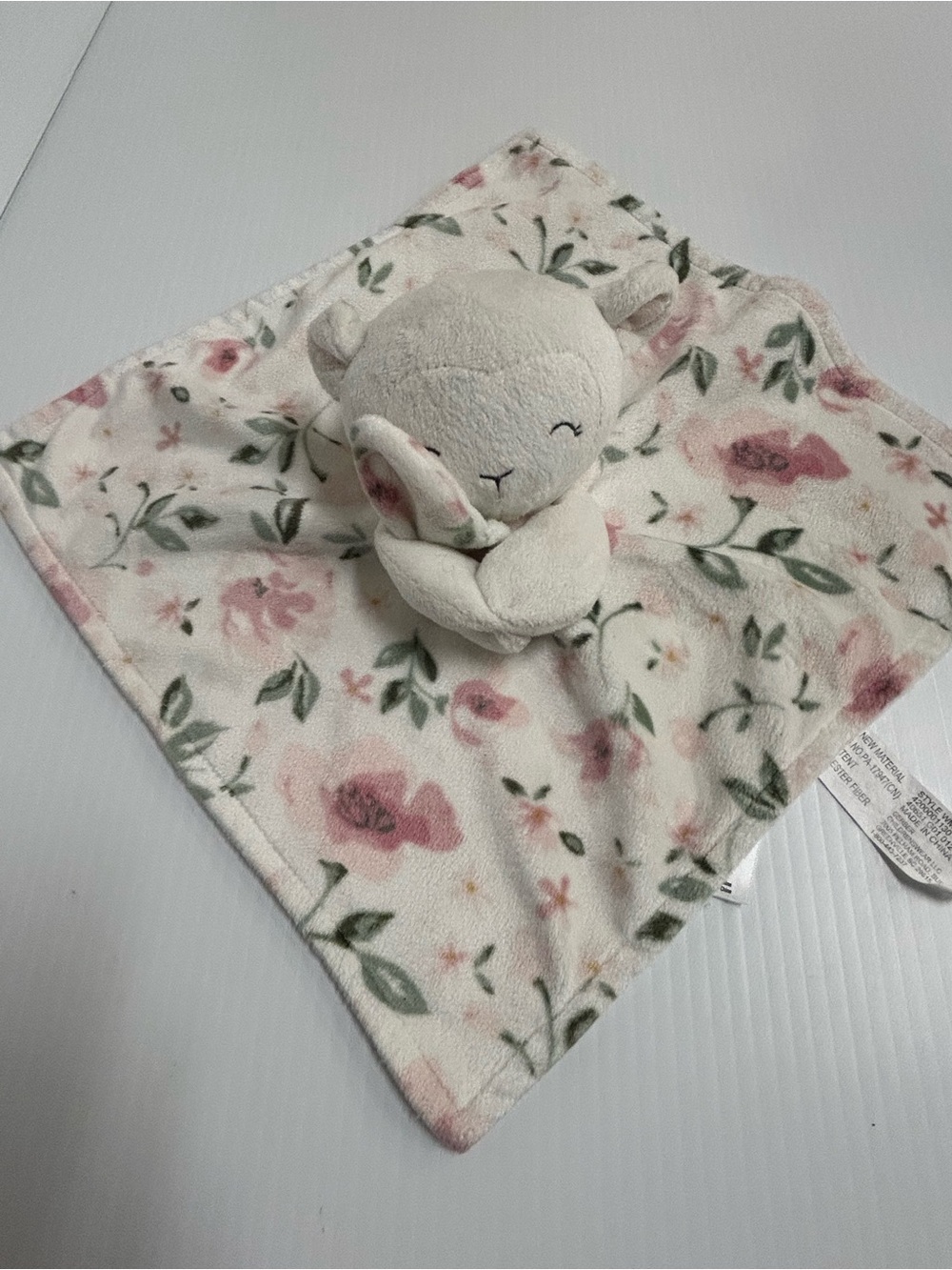 Modern Moments Gerber White Lamb Lovey Security Baby Blanket Pink Floral Plush